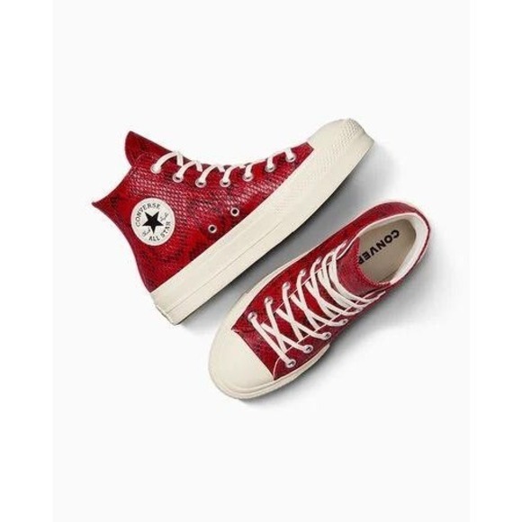 Converse Platform Chuck Taylor All Star Snakeskin High Top Sneakers Red Womens 7 - Picture 8 of 11